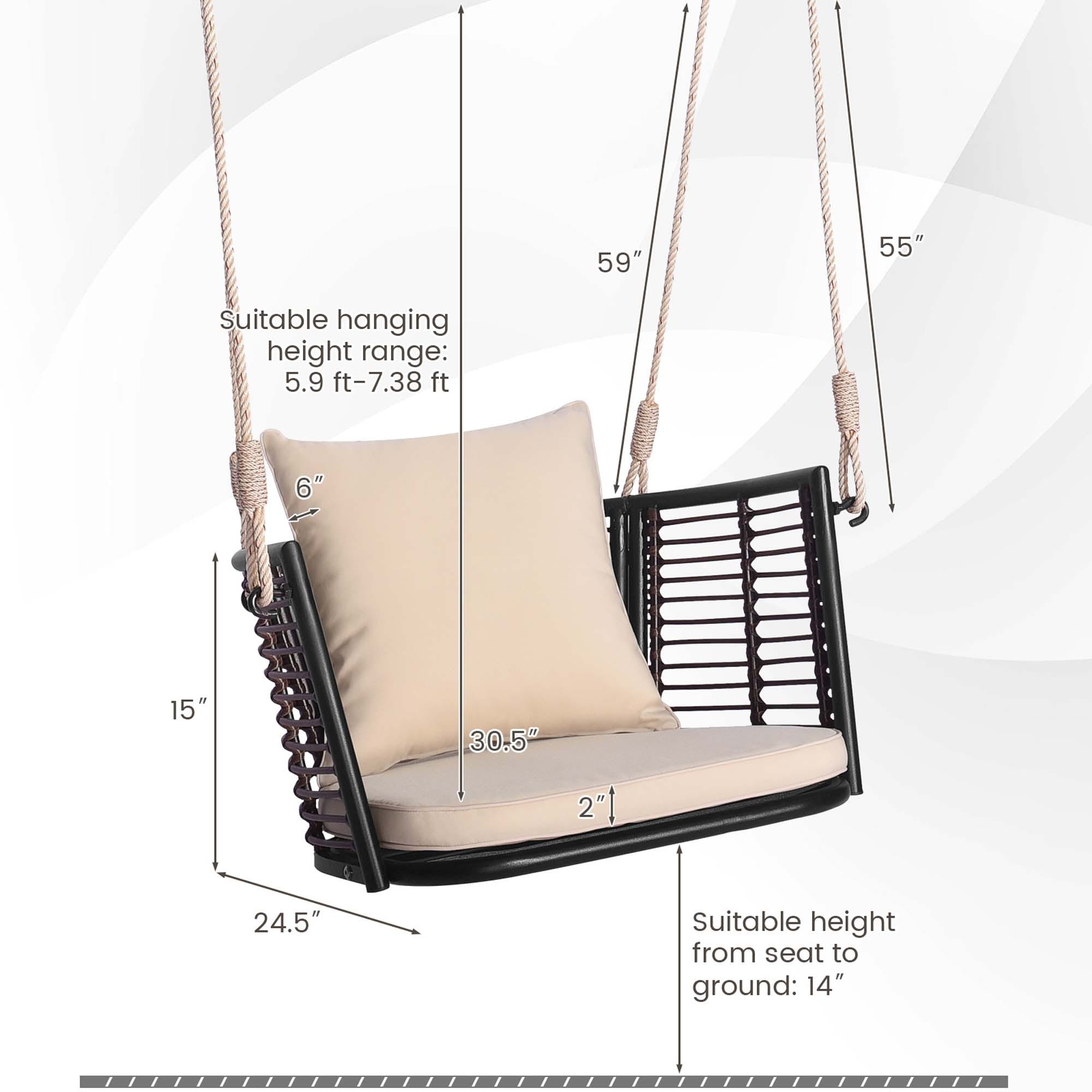 Costway Patio Hanging Rattan Basket Chair Swing Hammock Chair with