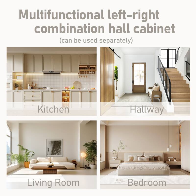 2-in-1 Hall Tree & Storage Cabinet for Living Room, Multifunctional Left-Right Combination Hall Cabinet with Bench and 4 Hooks