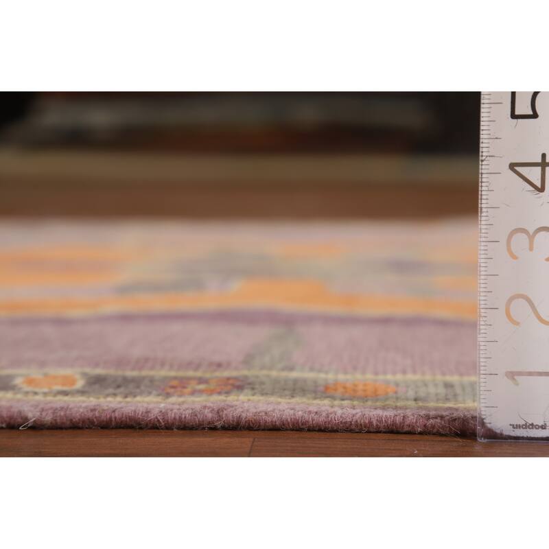 Hand Knotted Oriental 100% Wool Carpet Transitional Geometric Purples Oushak Area Rug - 6' 11'' X 4' 0''