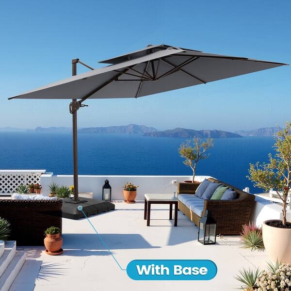 black and white patio umbrella with base Pagoda Round Black & Natural White Stripe Outdoor Umbrella with White Pole