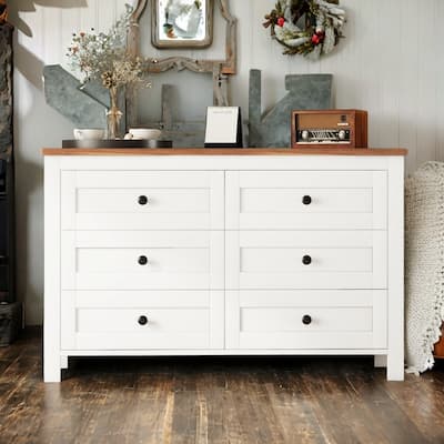 Retro Farmhouse Style Wooden Dresser with 6 Drawers, Storage Cabinet for Bedroom