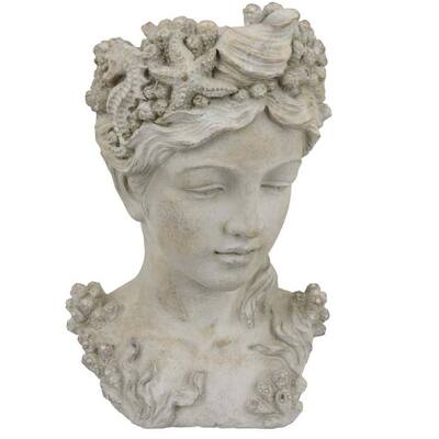 Lewis Bust Planter with Sea Life and Coral Patterns, White Terracotta