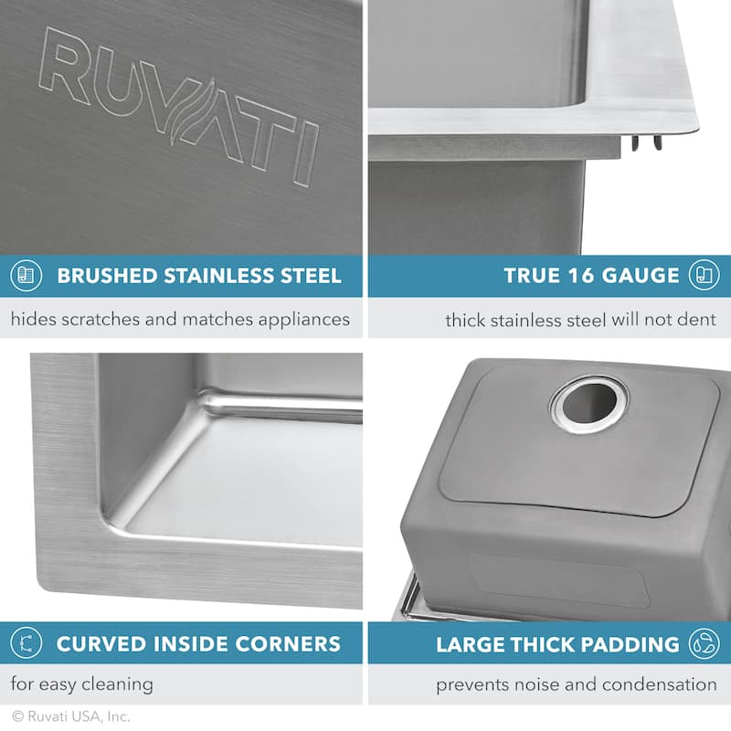 Ruvati 23 x 20 inch Drop-in Topmount Kitchen Sink 16 Gauge Stainless Steel Single Bowl - RVM5923 - 8' x 11'