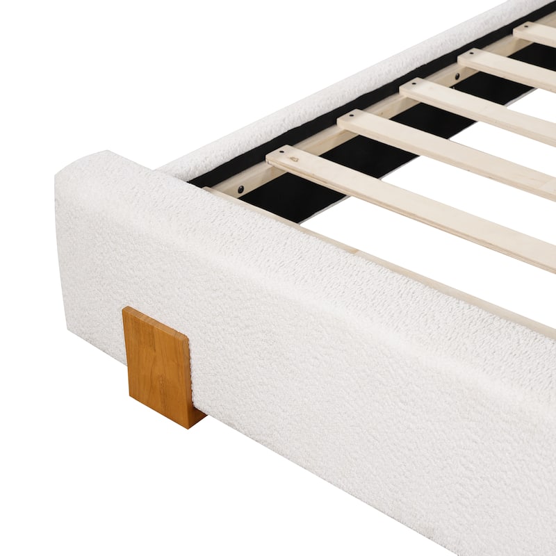 Christopher Knight Home - Verdes Modern Soft Boucle Upholstered Platform Bed with Solid Wood Legs, Trim & Padded Headboard