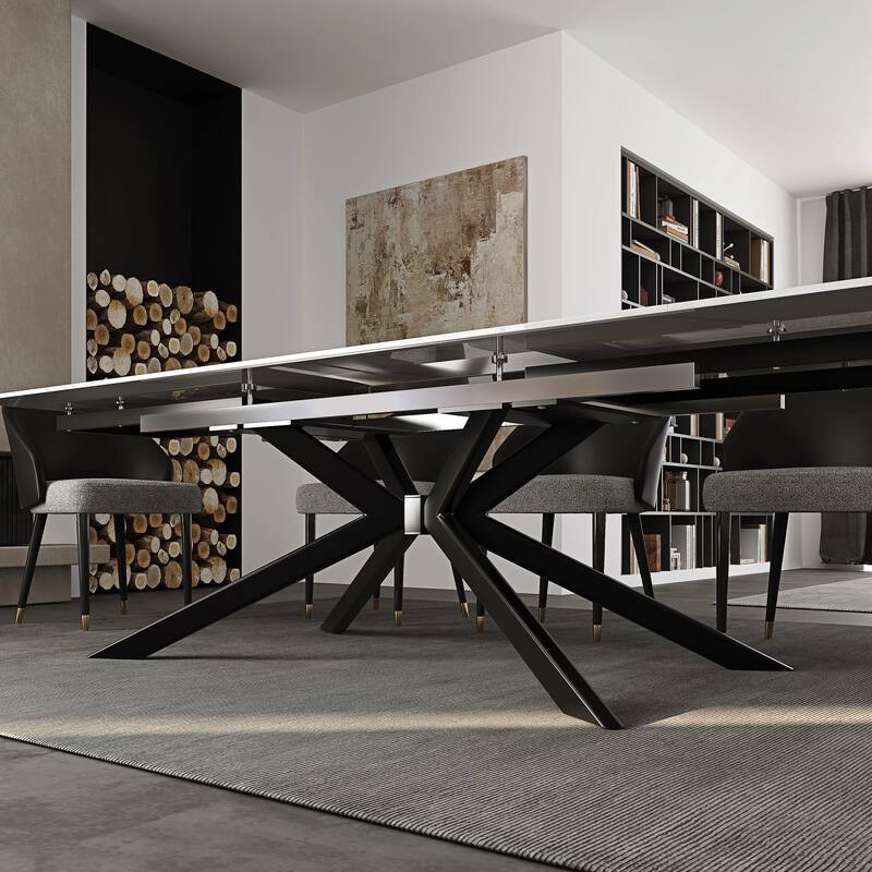 110.24'' Extendable Rectangular Sintered Stone Dining Table For 6-10 People