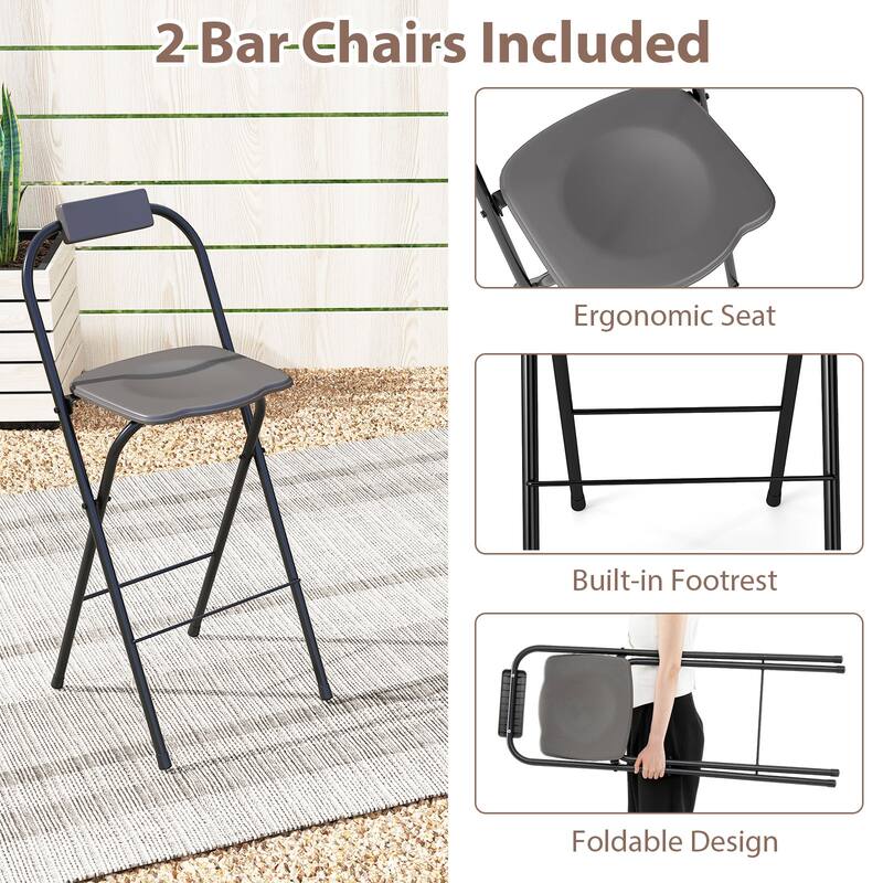Gymax 3-Piece Outdoor BBQ Canopy w/ Bar Table & 2 Foldable Bar Chairs