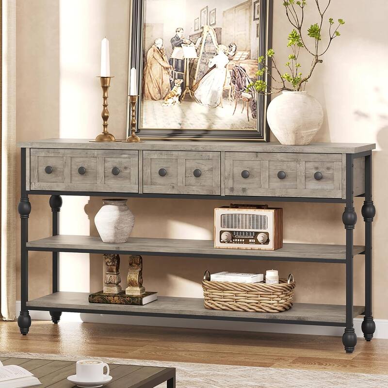 Entryway Console Table,3 Tier Industrial Metal Sofa Table for Living Room - Grey