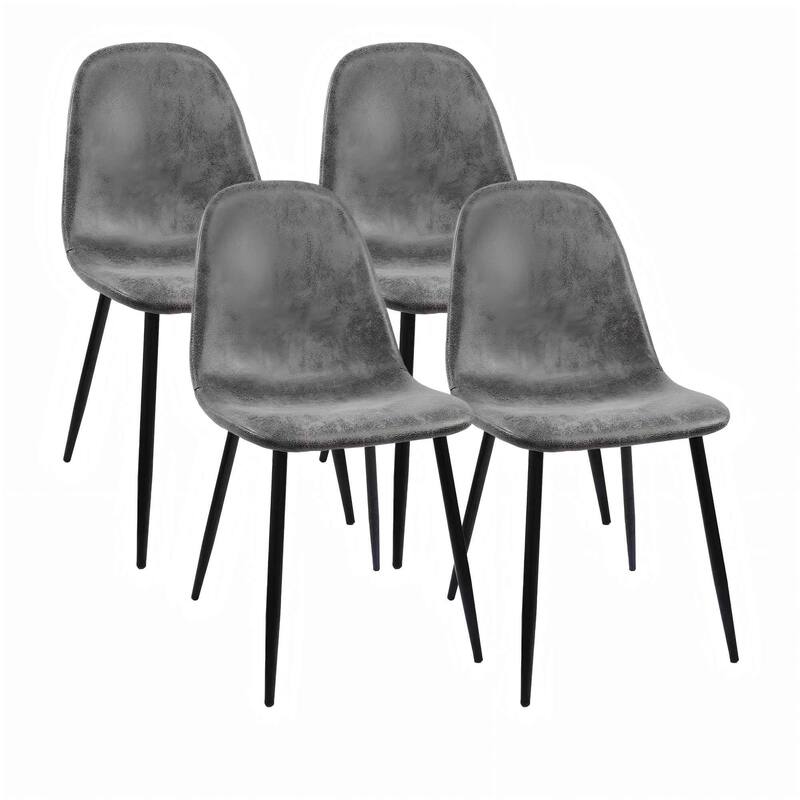 Set of 4 Modern Dining Chairs: Soft Suede Seat, Spoon Shape, Black Metal Legs for Dining Room/Kitchen - Grey