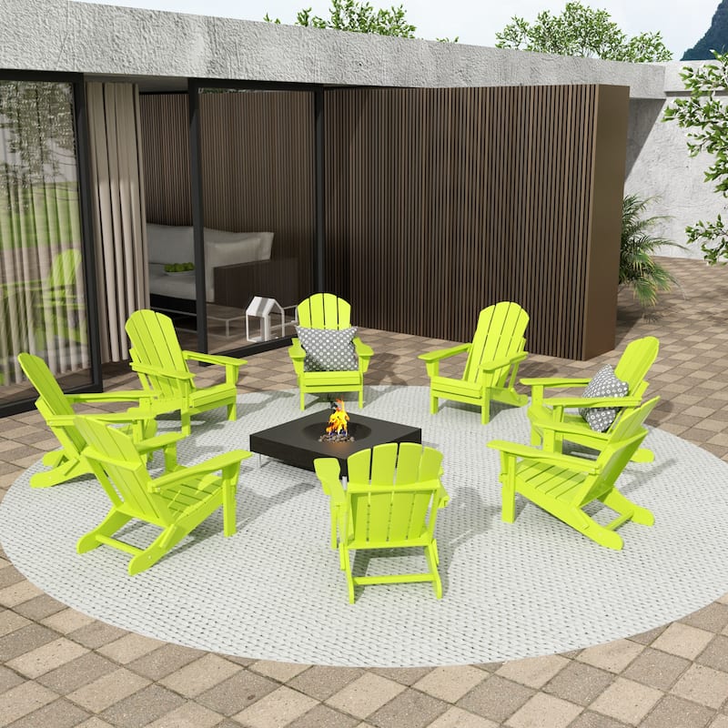 Polytrends Laguna Hdpe All Weather Outdoor Patio Foldable Adirondack Chairs (Set Of 8) - Lime