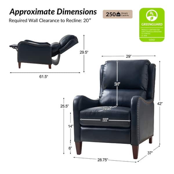 dimension image slide 8 of 19, HULALA HOME Brigida Cigar Genuine Leather Manual Recliner with Nailhead Trim