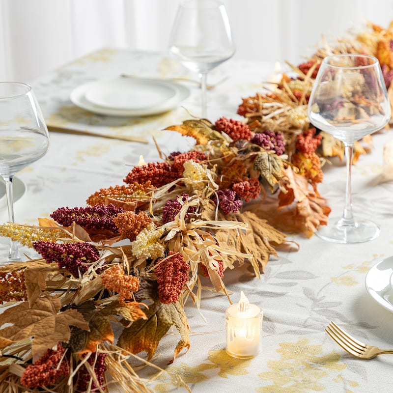 Glitzhome Fall Harvest Artificial Sorghum Garland Wreath Swag Floral Porch Decor