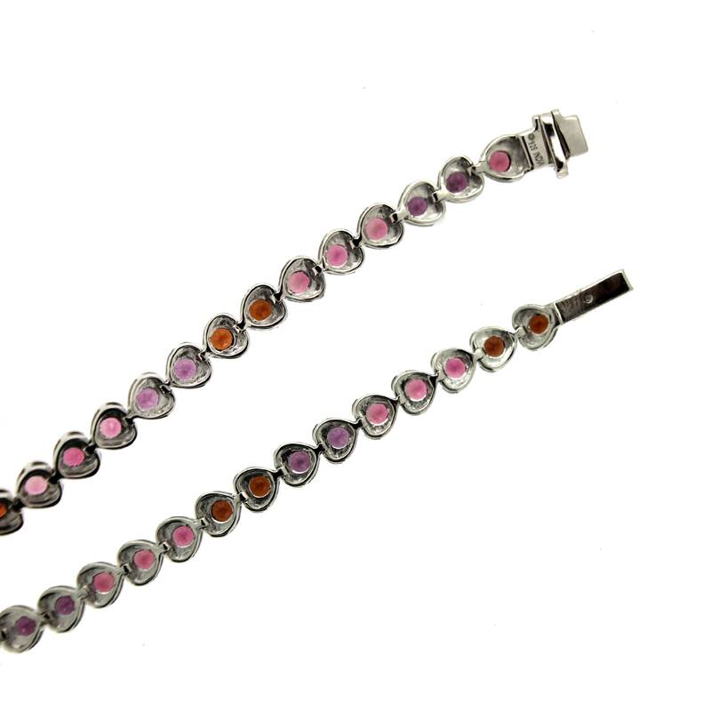 Sterling Silver Multi Gemstone Heart Tennis Bracelet