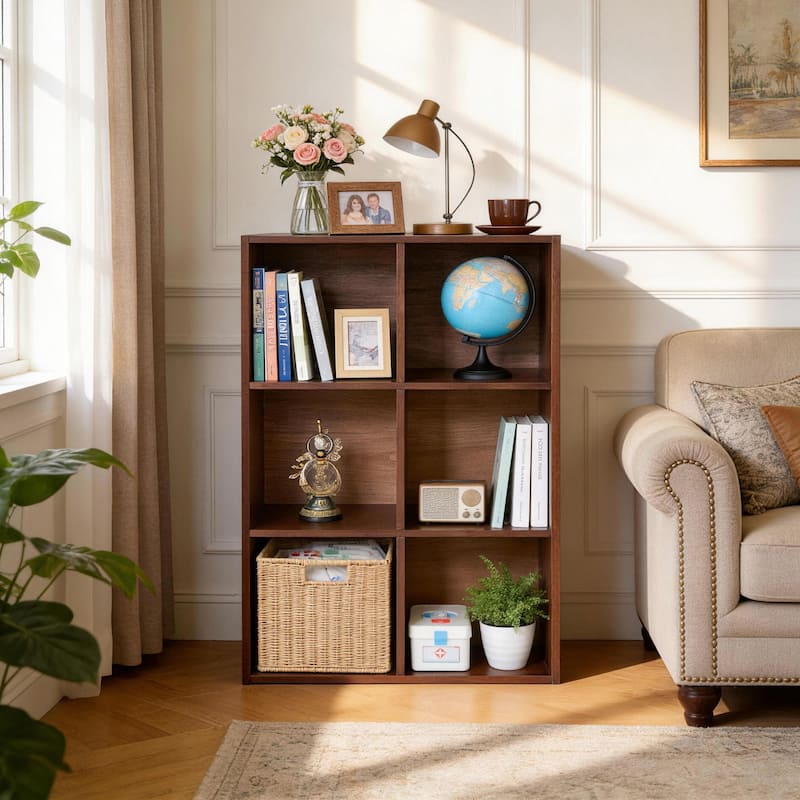 Book Shelf with 6 Storage Place Wooden Bookshelf Storage Organizer Diaplay Cabinet