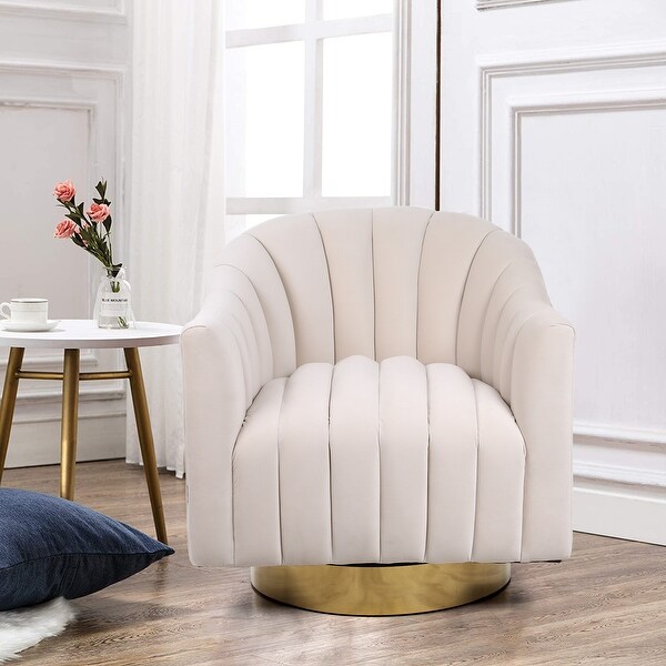 Velvet Upholstered Swivel Barrel Chair with Gold Base - Overstock