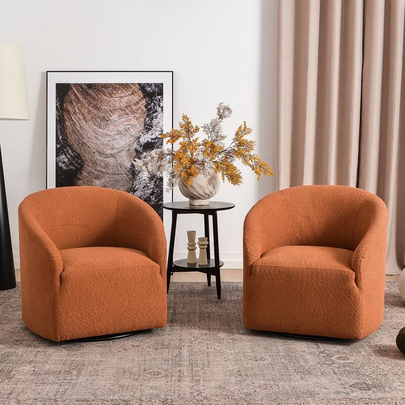 KINWELL 32"W Boucle Upholstered Swivel Barrel Armchair (Set of 2)