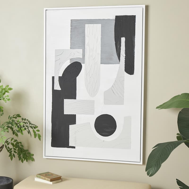 Canvas Geometric Textured Framed Wall Art with Various Shapes and White Accents - Black or White - Roche River Decor