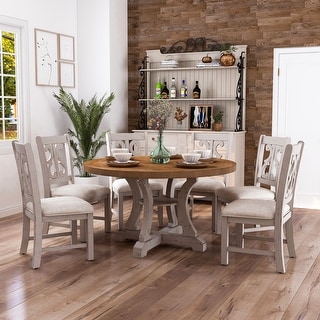 Sylmer Farmhouse White Solid Wood Round 7-Piece Dining Set by Furniture of America