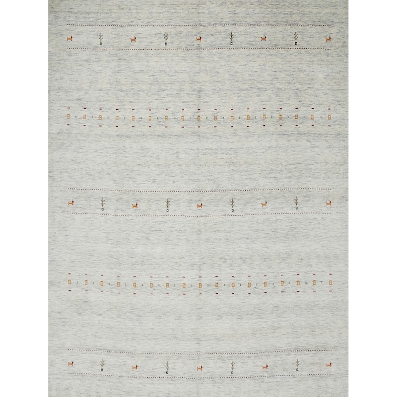 Hand Knotted Oriental 100% Wool Carpet Tribal Animal Pictorial Beige & Ivories Gabbeh Area Rug - 9' 11'' X 9' 10''