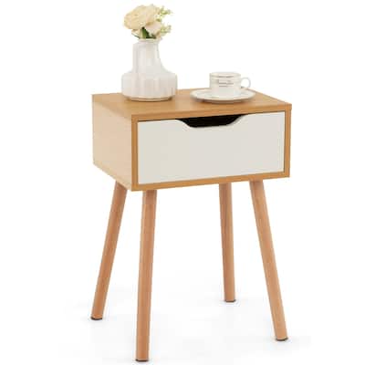 Wooden Nightstand with Drawer and Storage for Living Room