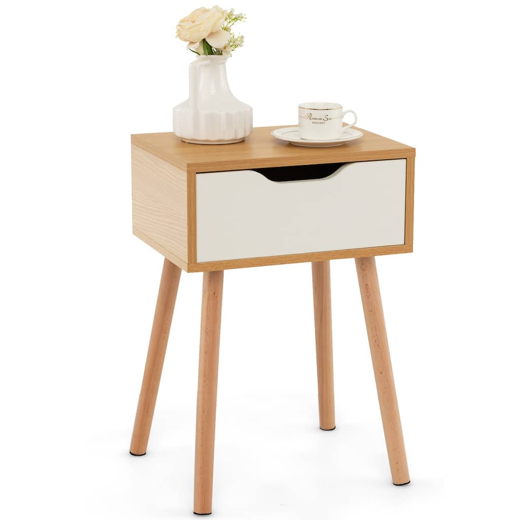 Wooden Nightstand with Drawer and Storage for Living Room