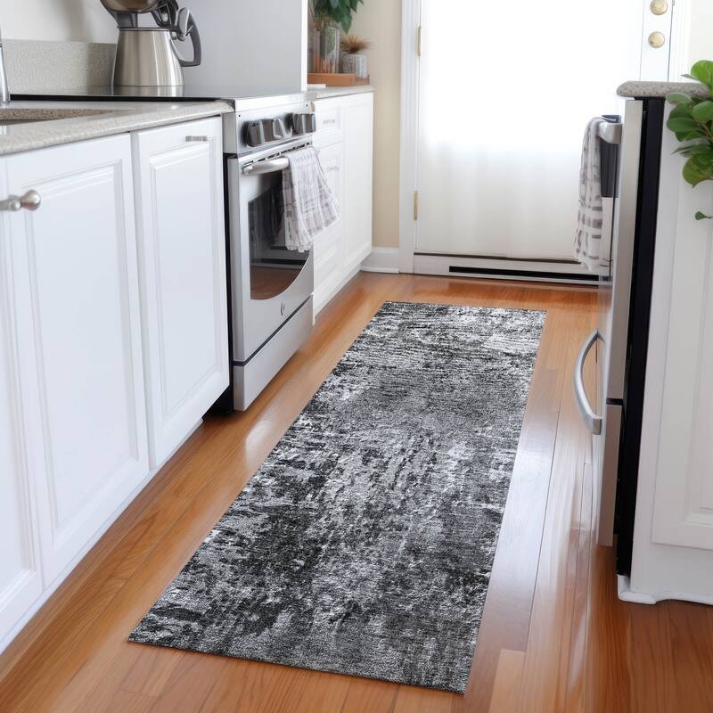 Machine Washable Indoor/ Outdoor Chantille Abstract Contemporry Rug - Gray - 2'3" x 7'6"