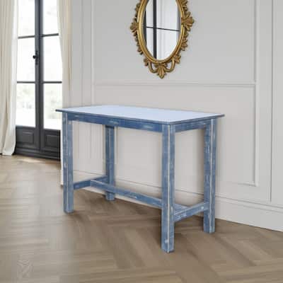 Rena Counter Height Table 48 Inch Rectangular Ocean Blue Mahogany Wood