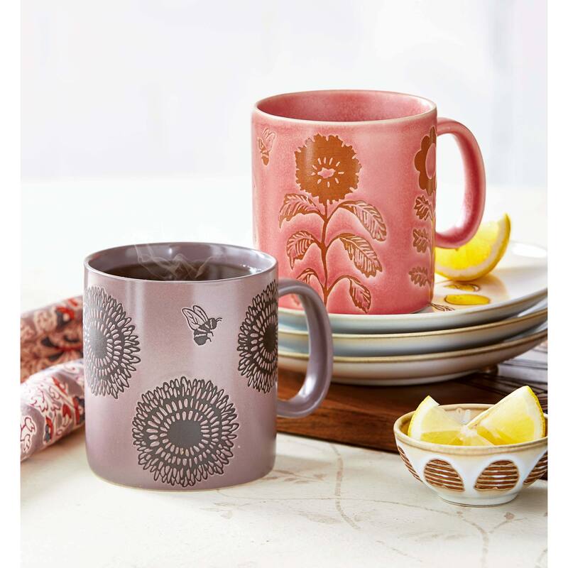 Marigold Purple Ceramic Mug 16oz - Dishwasher Safe Drinkware for Spring and Summer - 4" H x 3.75" L x 5" W