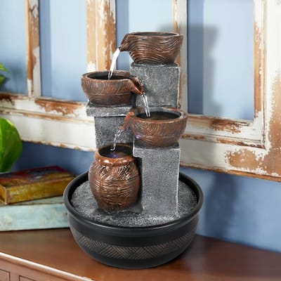 15.7" H Indoor 4-Tier Relaxation Tabletop Fountain Waterfall Function，with LED Lights and Water Pump for Home - 15.7"H