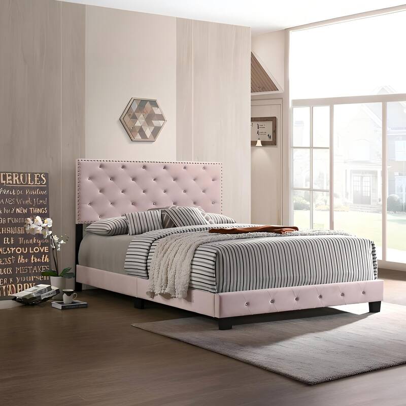 Pink Transitional Full Bed with Sturdy Frame - Pink