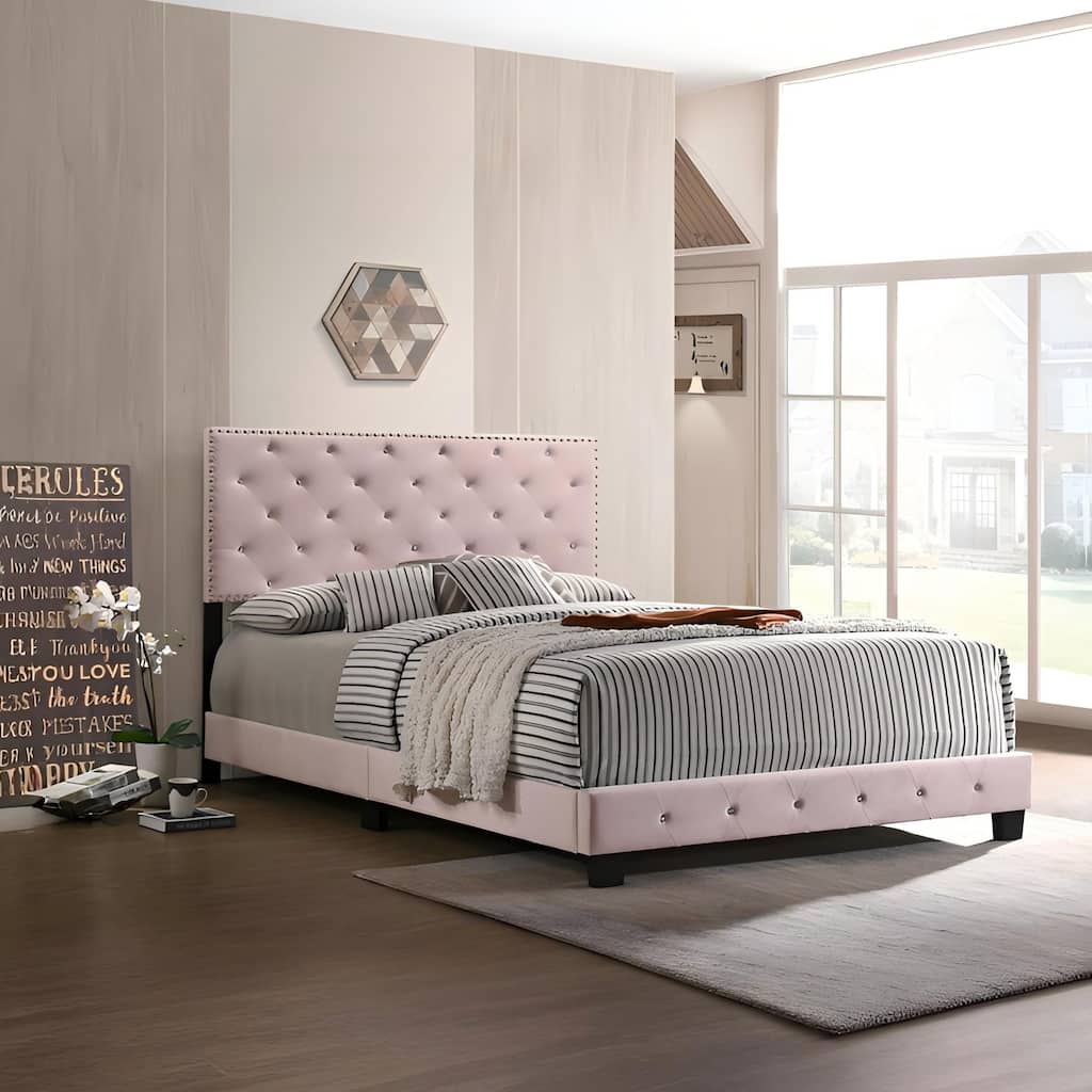 Pink Transitional Full Bed with Sturdy Frame