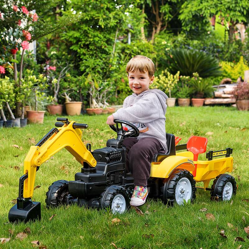Manual Kids Ride On Digger with Detachable Trailer and Realistic Bucket for Be Used Outdoor Play and Gifts​