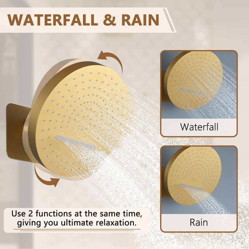 CASAINC Thermostatic 4 Functions 12 inch Rainfall Showerhead with Handheld Spray & 6 Body Jets Set Rain Shower System