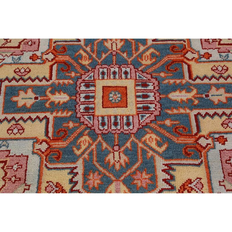 Hand Knotted Oriental 100% Wool Carpet Traditional Medallion Oranges & Rust Heriz (serapi) Area Rug - 14' 9'' X 11' 10''