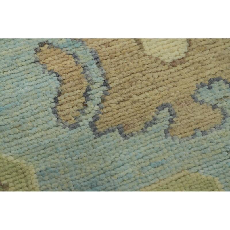 Vegetable Dye Blue Oushak Turkish Area Rug, Floral Geometric Carpet - 12' 0'' X 9' 3''