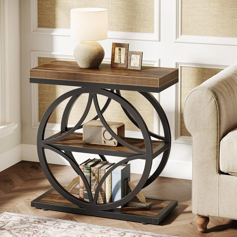23.62 Inches Brown Engineered Wood End Table for Living Room, Industrial Bedside Table for Bedroom - Brown - 1 Pc