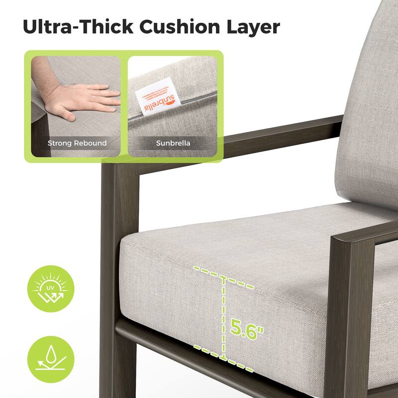 Nimbus 2-Piece Brown Aluminum Patio Sofa Chair with Sunbrella Light Gray Cushions