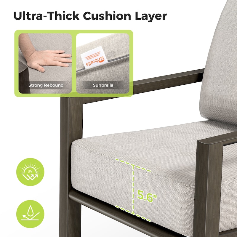 Nimbus 3-Piece Brown Aluminum Patio Conversation Set with Sunbrella Light Gray Cushions and Side Table