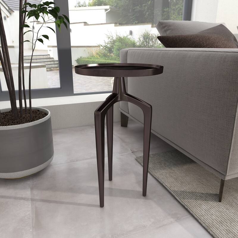 Aluminum Metal Tray Inspired Top Accent Table with 3 Tripod Legs - Gold, Silver or Black - Roche River Decor