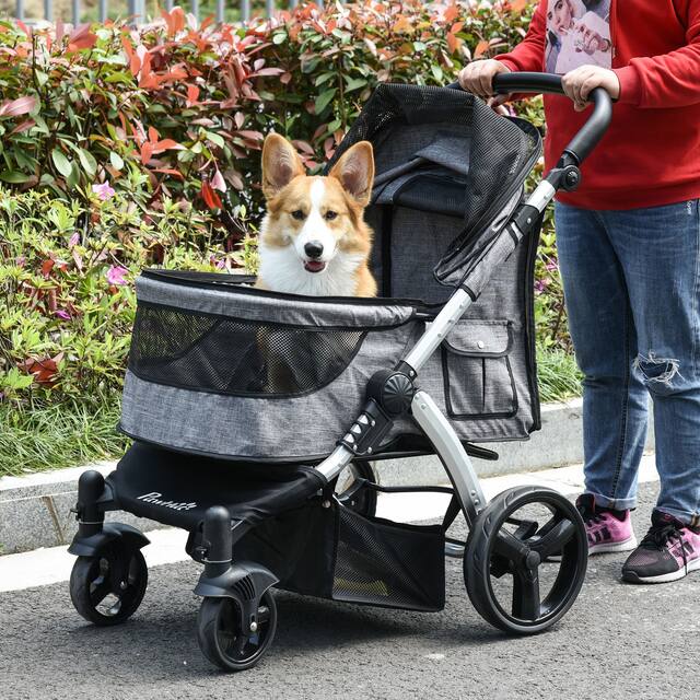 PawHut Travel Pet Stroller with Adjustable Handlebar, PVC Wheel Brake