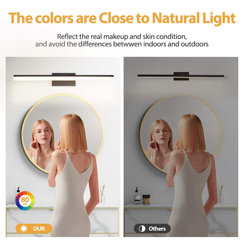 32 Inch Modern LED Bathroom Vanity Light,Sleek Black Metal Wall Light