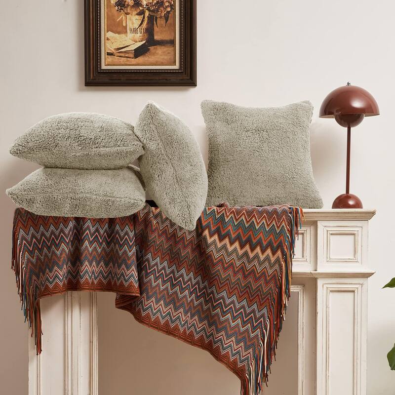 Accent Sherpa Pillow Cover Set of 4 20Inch x 20Inch, NO INSERT