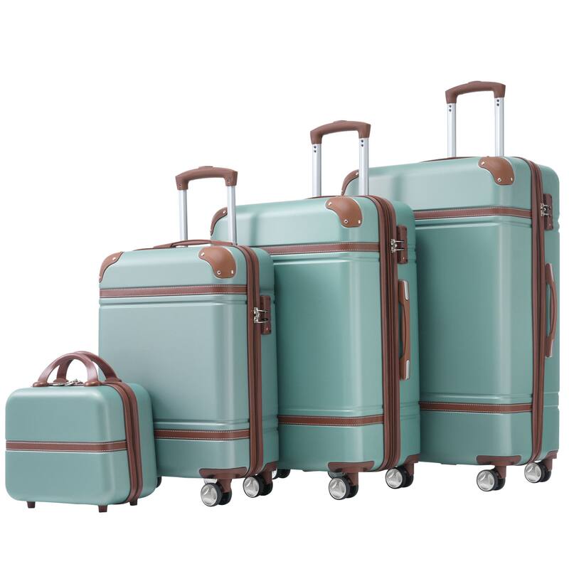4 Pieces Hardshell Luggage Sets, 20"+24"+28" Luggages and Cosmetic Case Set Spinner Suitcase Set with TSA Lock - Green