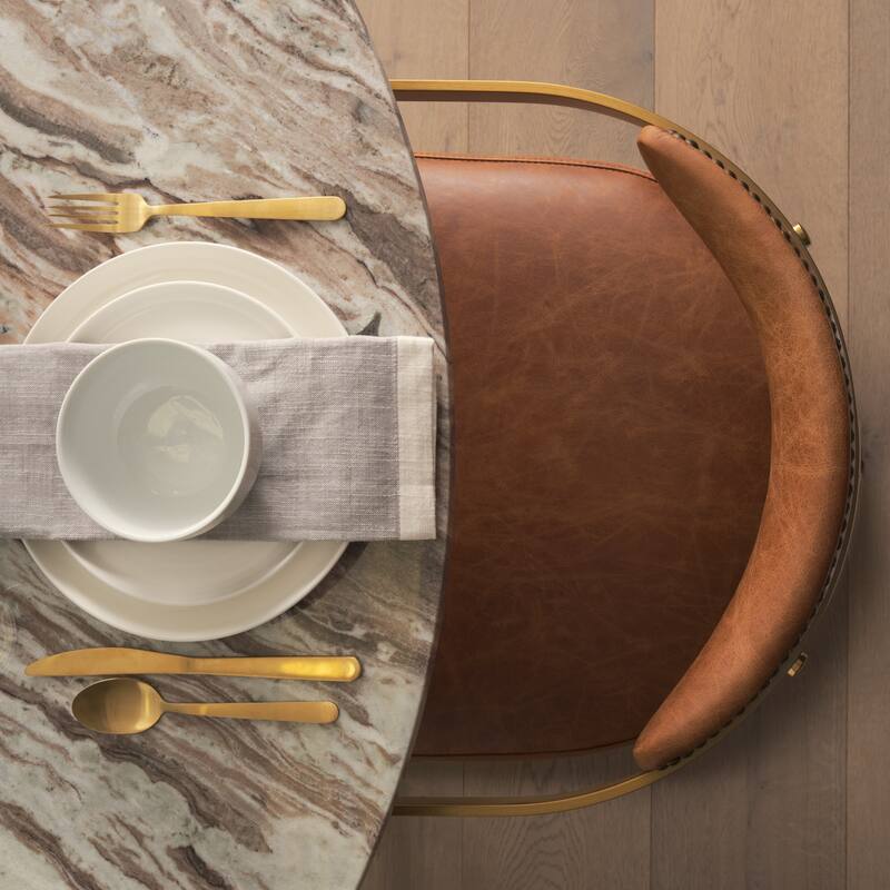 Hollyfield I Brown Leather Seat Gold Iron Frame Dining Chair - 20.5L x 22.5W x 29.5H