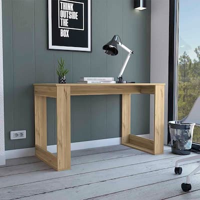 Computer Desk with Ample Worksurface and Legs, Light Oak Finish