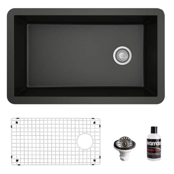 slide 2 of 67, Karran Undermount Quartz 32 in. Single Bowl Kitchen Sink Kit Black