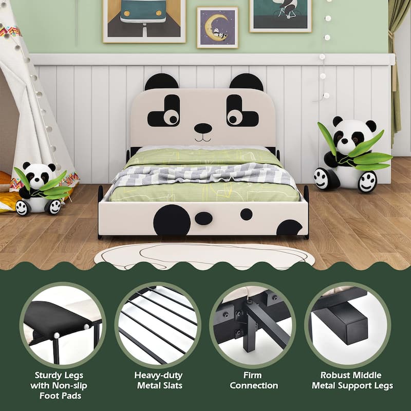 Costway Twin Size Kids Bed Toddler Upholstered Low Profile Bed Frame