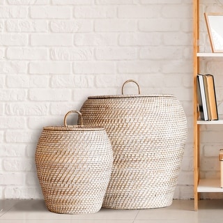 Decorative Hand-Woven Rattan Basket Storages with Lids
