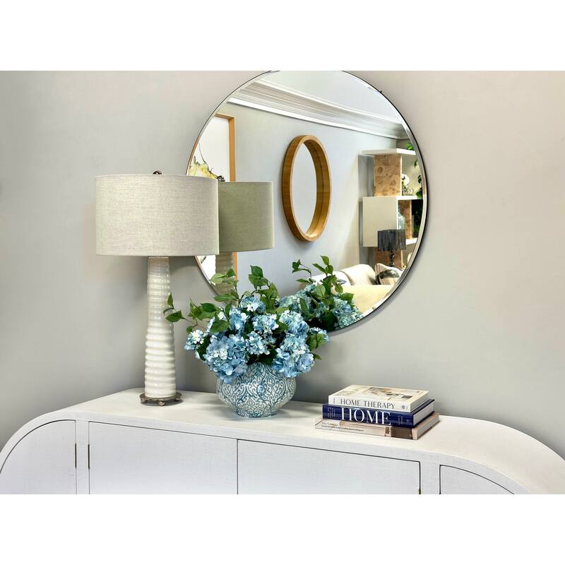 Hydrangea Floral Arrangement in a Decorative Ceramic Vase - Blue, White
