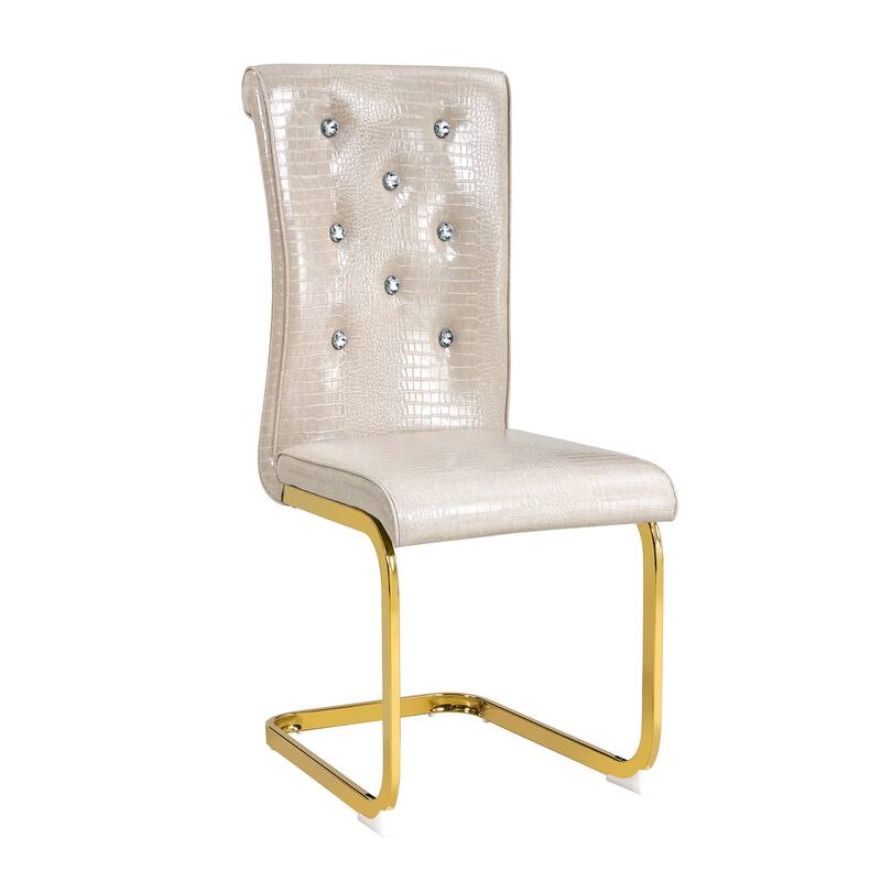 Set of 4, Retro Faux Alligator Skin Upholstered Dining Chairs, with Crystal Buckle Design and Faux Leather Design