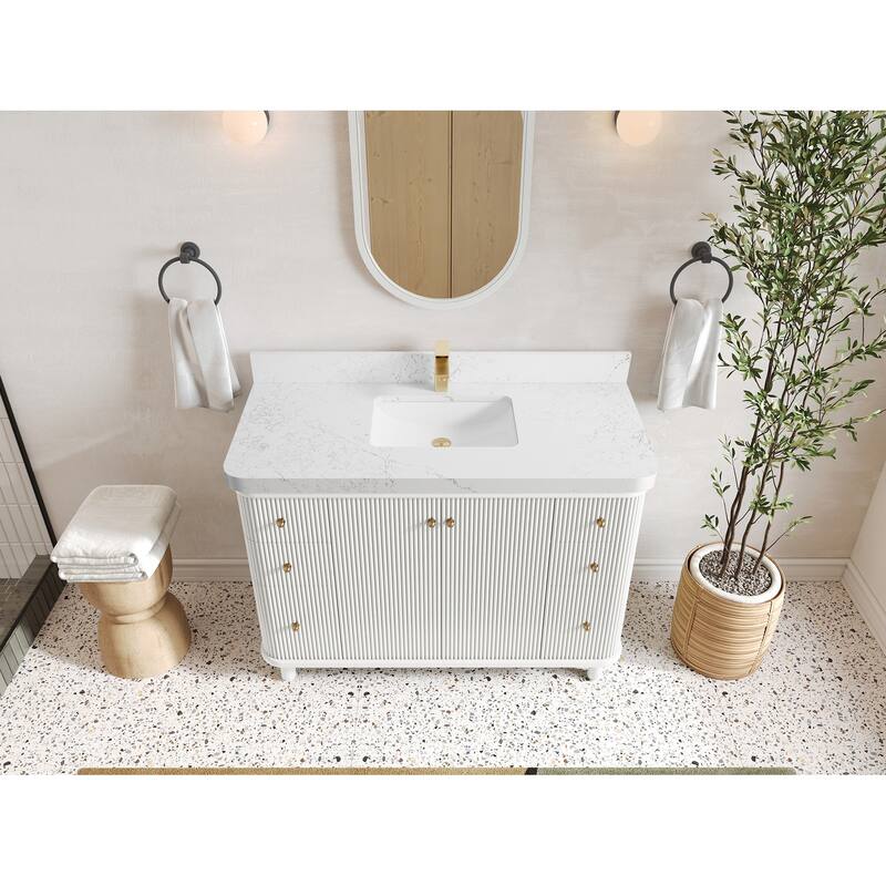 Willow Collections 48 in. W x 22 in. D Reeded Miami Single Bowl Sink Bathroom Vanity with Countertop - 2”Empira White - White